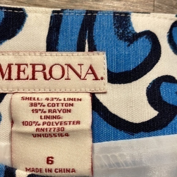 Merona white and blue floral print linen blend pencil short skirt size 6 - Picture 5 of 9
